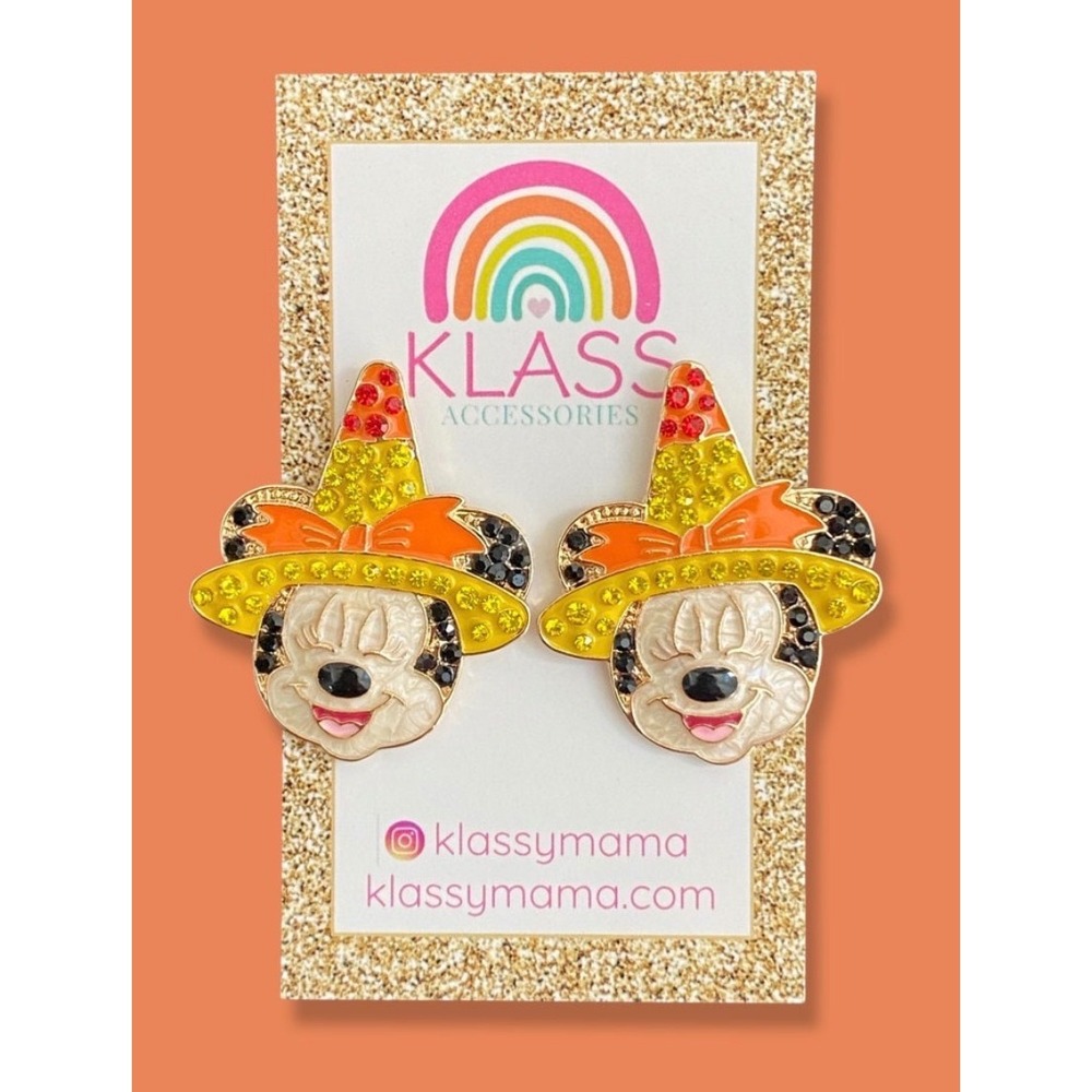 Klass Minnie Mouse Inspired Halloween Candy Corn Witch Rhinestone Stud Earrings
